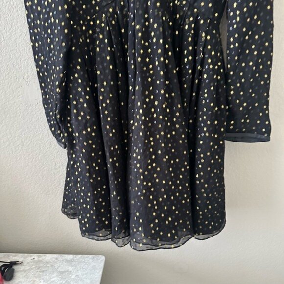 Jill Stuart Silk Dress 6 Black Gold Polka Dot Leather Trim Long Sleeve - Picture 6 of 12